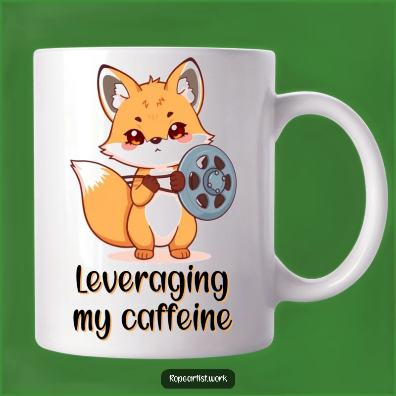 Funny Kawaii Fox Pulley Mug: Determined Animal Mechanic for a Hilarious Gift