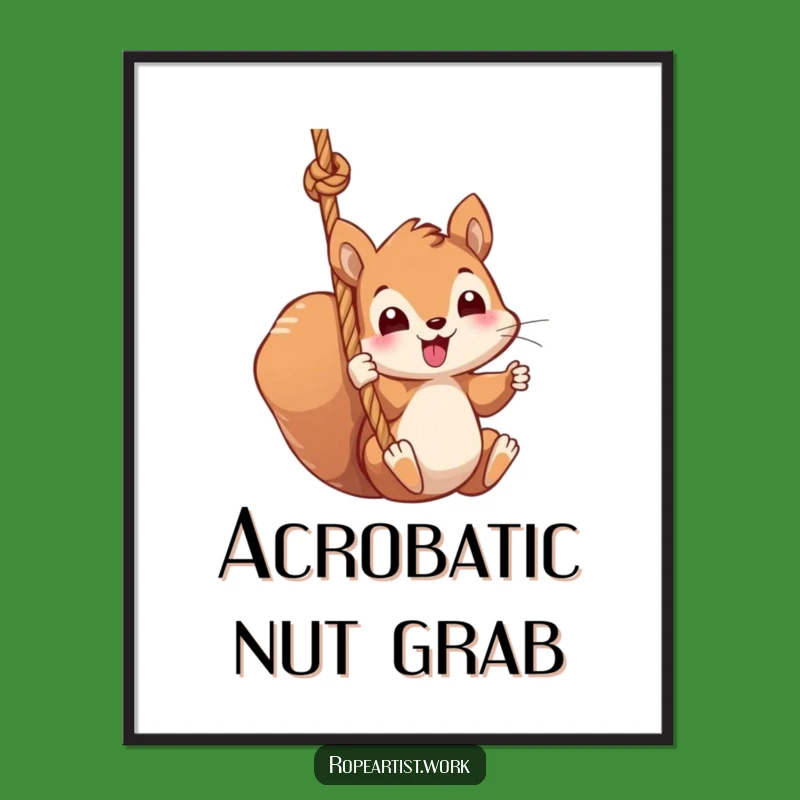 Funny Squirrel Digital Art - Kawaii Swinging Rope Print, Instant Cute Gift