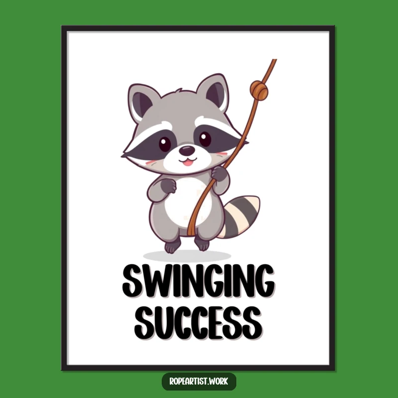 Funny Kawaii Raccoon Digital Art: Playful Swinger Decor for Whimsical Spaces & Gifts