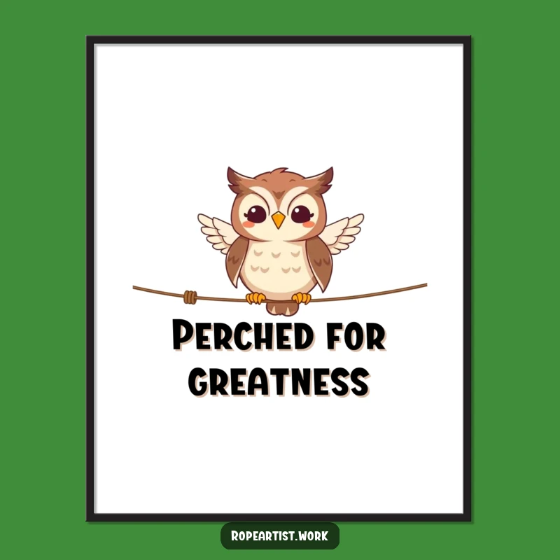 Funny Owl Digital Art - Smiling Tightrope Print, Instant Wise Gift