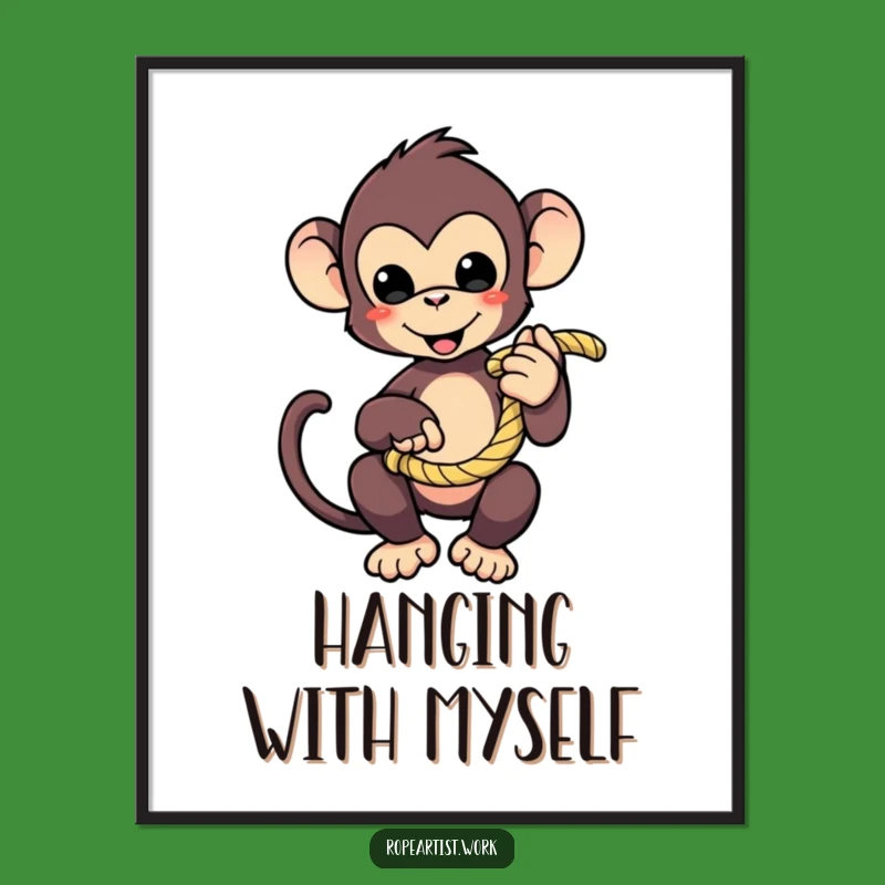 Funny Monkey Digital Art - Playful Character Rope Print, Instant Download Gift