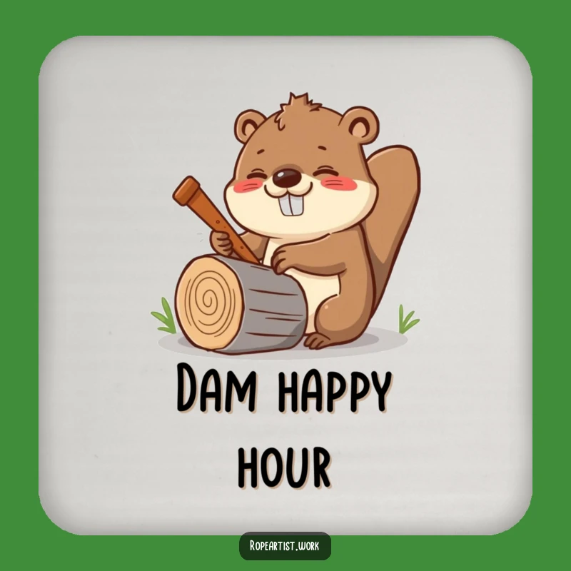 Funny Kawaii Beaver Drink Coaster: Cheerful Sawyer Decor Gift