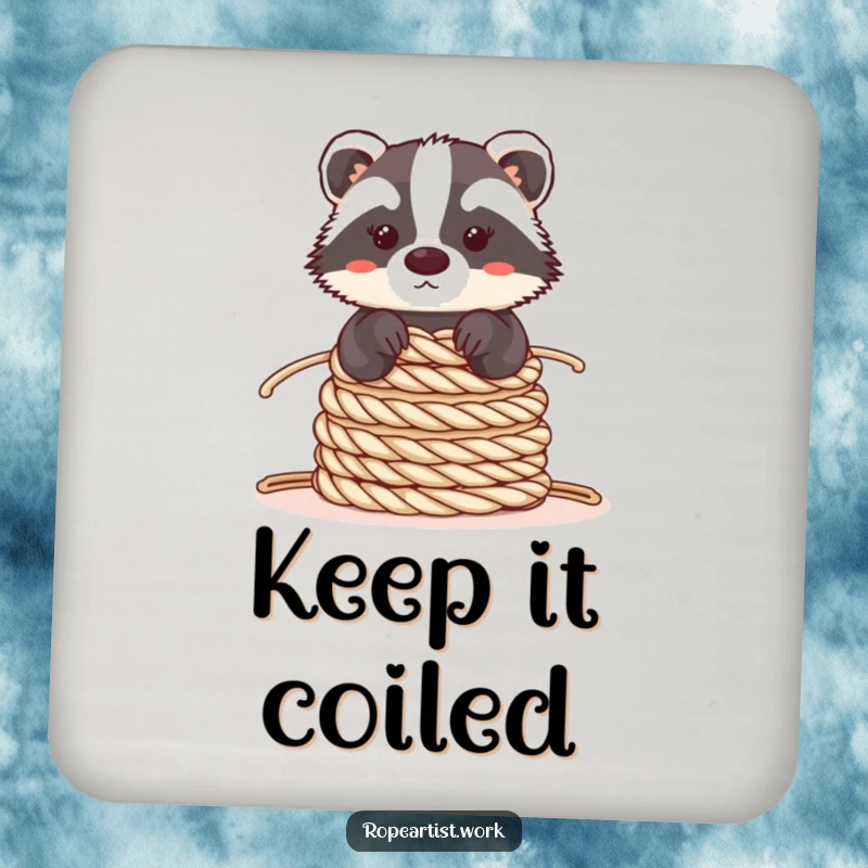 Funny Kawaii Badger Drink Coasters featuring a cute badger balancing ropes, ideal for protecting tables and adding a humorous, stable touch.