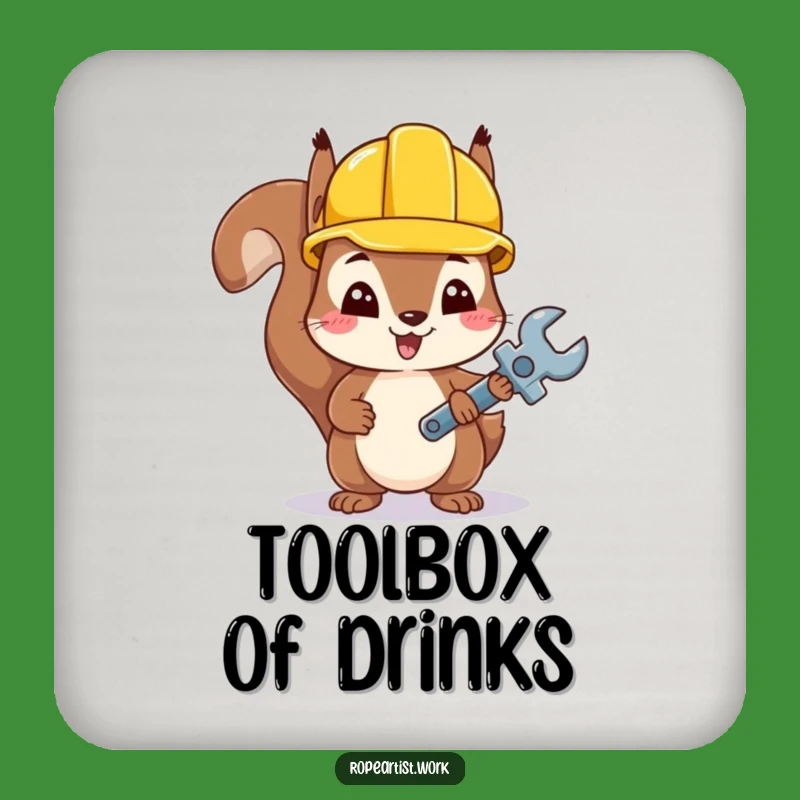 Funny Kawaii Squirrel Drink Coaster: Tiny Wrench Decor Gift