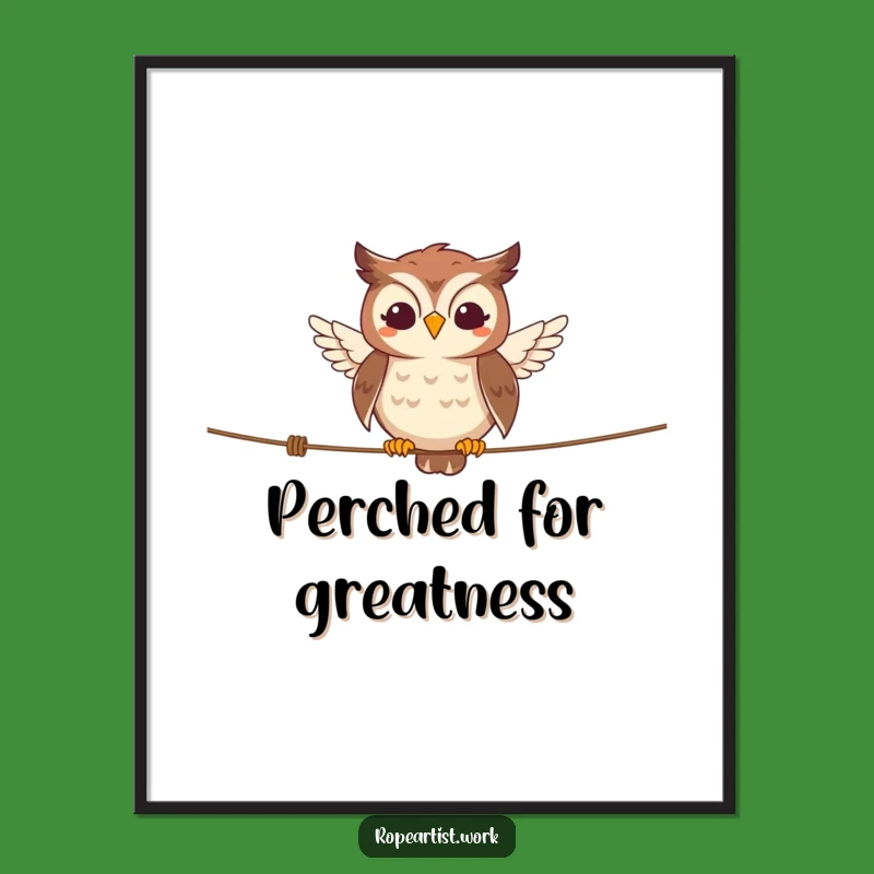 Funny Owl Poster - Smiling Tightrope Balance Art, Whimsical Wall Decor Gift