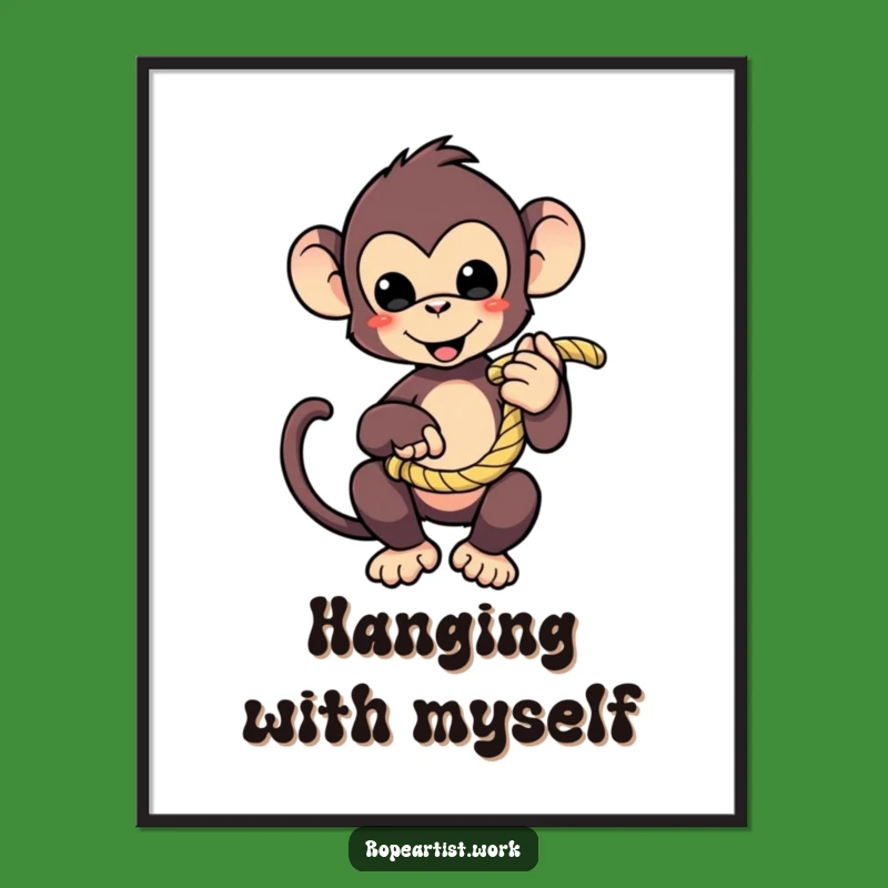 Funny Monkey Poster - Playful Character Rope Art, Whimsical Wall Decor Gift