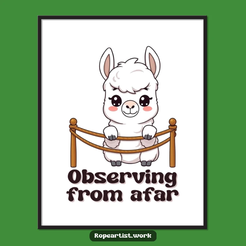 Funny Llama Poster - Shy Peeking Rope Art, Whimsical Gift Decor