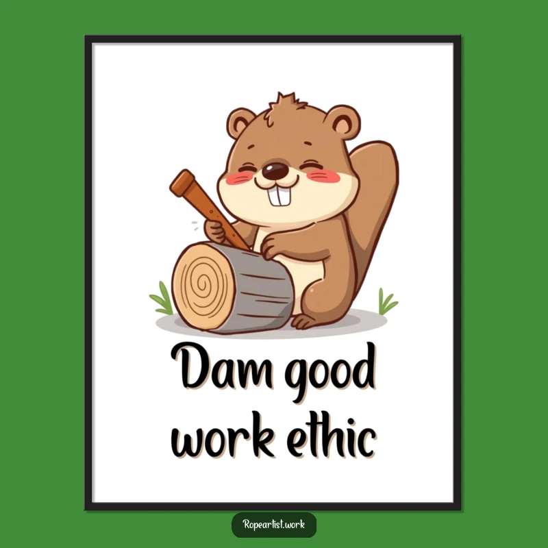 Free Printable Wall Art: Funny Beaver Sawing, Hilarious Downloadable Decor Gift
