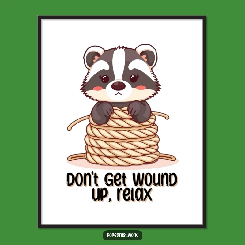 Free Printable Wall Art: Funny Kawaii Badger Ropes, Balanced Downloadable Decor