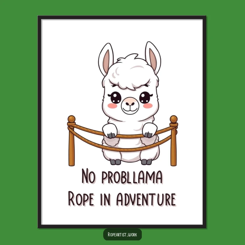 Funny Free Printable Wall Art: Shy Llama Rope View, Downloadable Art for Quirky Decor
