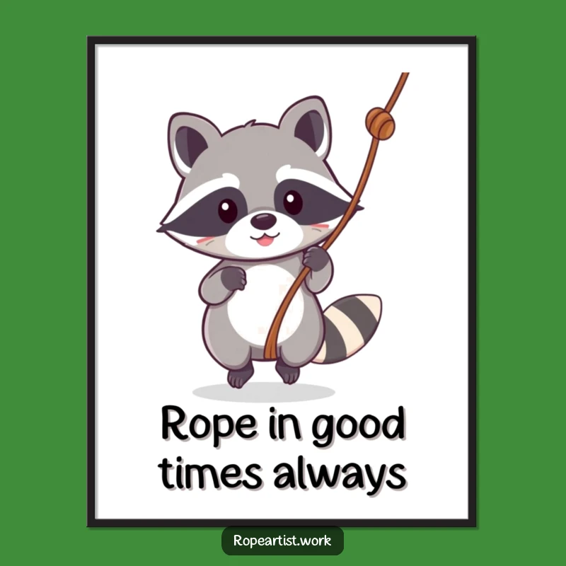 Free Printable Wall Art: Funny Kawaii Raccoon Swinging, Hilarious Downloadable Decor
