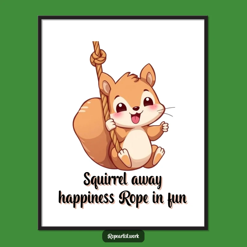 Funny Free Printable Wall Art: Kawaii Squirrel Rope Swing, Downloadable Art for Playful Spaces