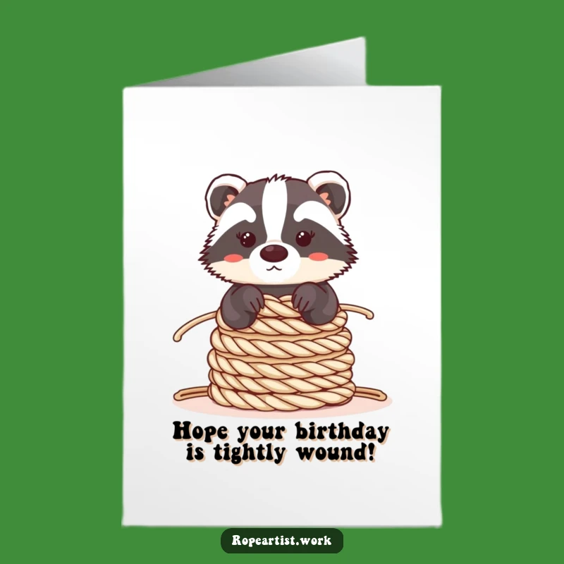 Free Printable Birthday Card: Funny Kawaii Badger Ropes, Balanced Downloadable Gift