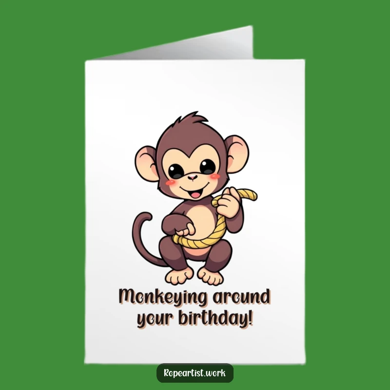 Free Printable Birthday Card: Funny Monkey with Rope, Perfect Downloadable Gift for Laughter