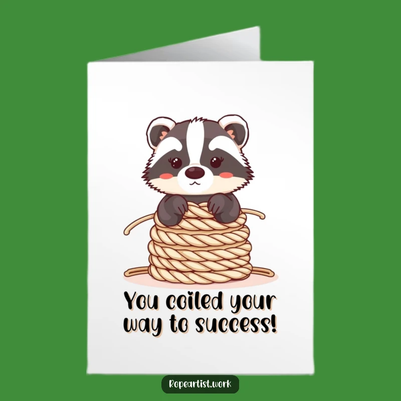 Free Printable Congrats Card: Funny Kawaii Badger Ropes, Success Downloadable