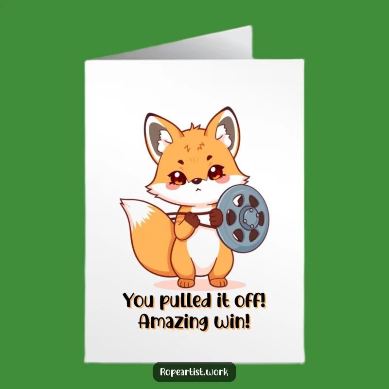 Free Printable Congrats Card: Funny Kawaii Fox Pulley, Achievement Downloadable Gift