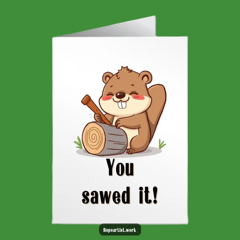 Free Printable Congrats Card: Humorous Beaver Sawing, Perfect Downloadable Gift