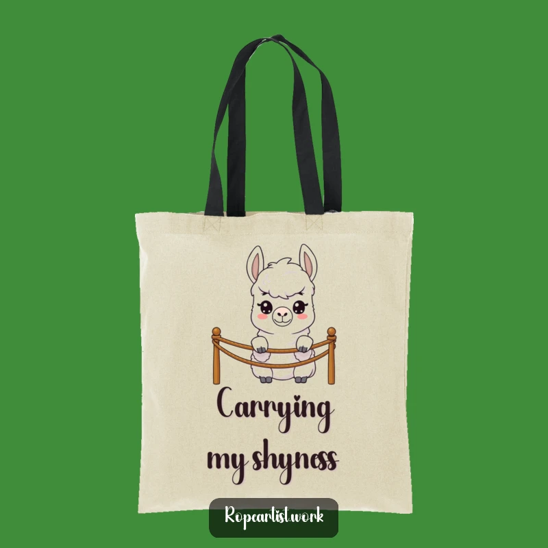 Funny Llama Tote Bag - Shy Peeking Rope Accessory, Perfect Gift for Bookworms